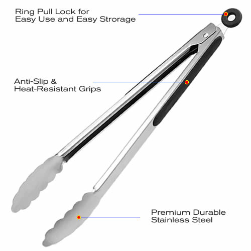 FT006-9 FT006 Stainless Steel Food Tongs - Image 2